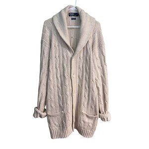 Polo Ralph Lauren Mens Big & Tall 4LT Cream Knit Cardigan Cable Button Down Cozy